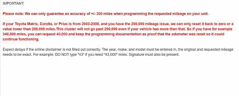 Pontiac Vibe 2002-2010 Odometer Mileage Adjust Correction Service